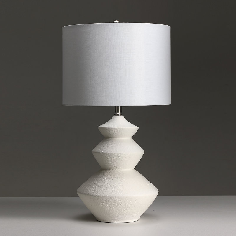 3-way White Ceramic Table Lamp With Drum Shade