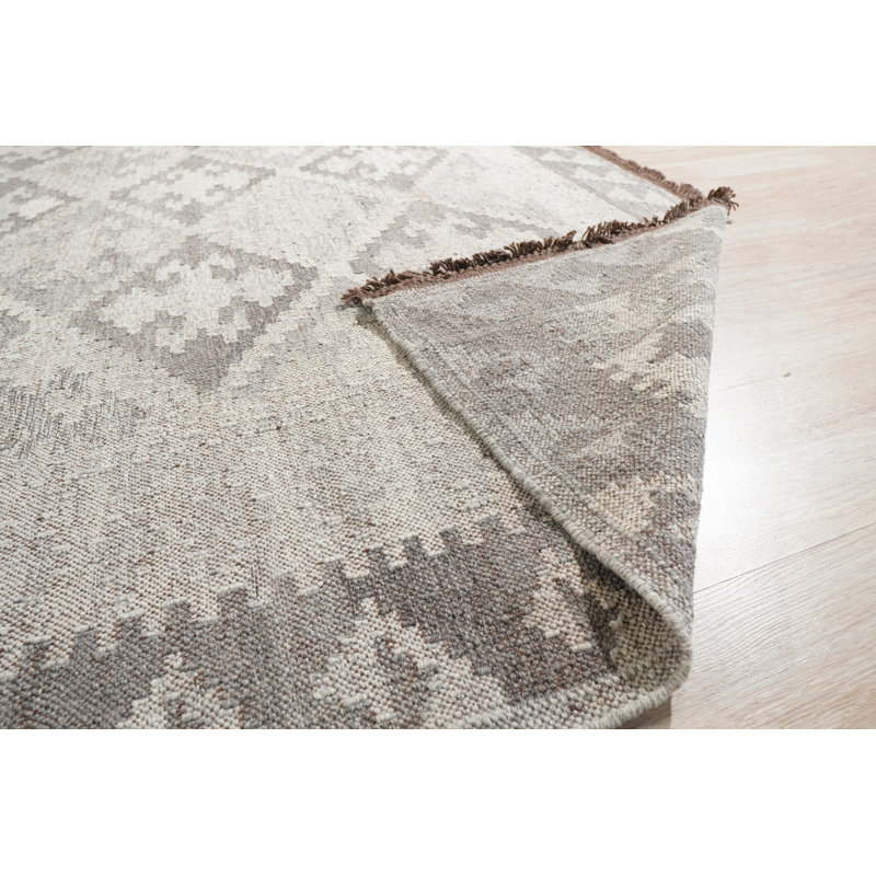 Tapis contemporain gris à motif géométrique en laine noué à la main gris, 6 pi x 9 pi