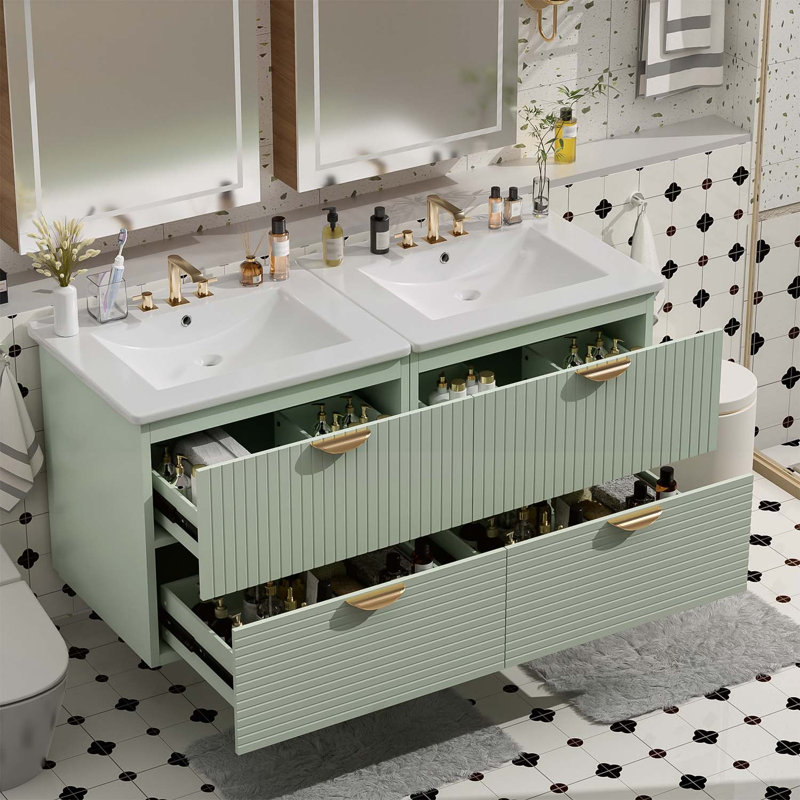 Meuble-lavabo mural avec double meuble-lavabo pour espaces compacts, Vert