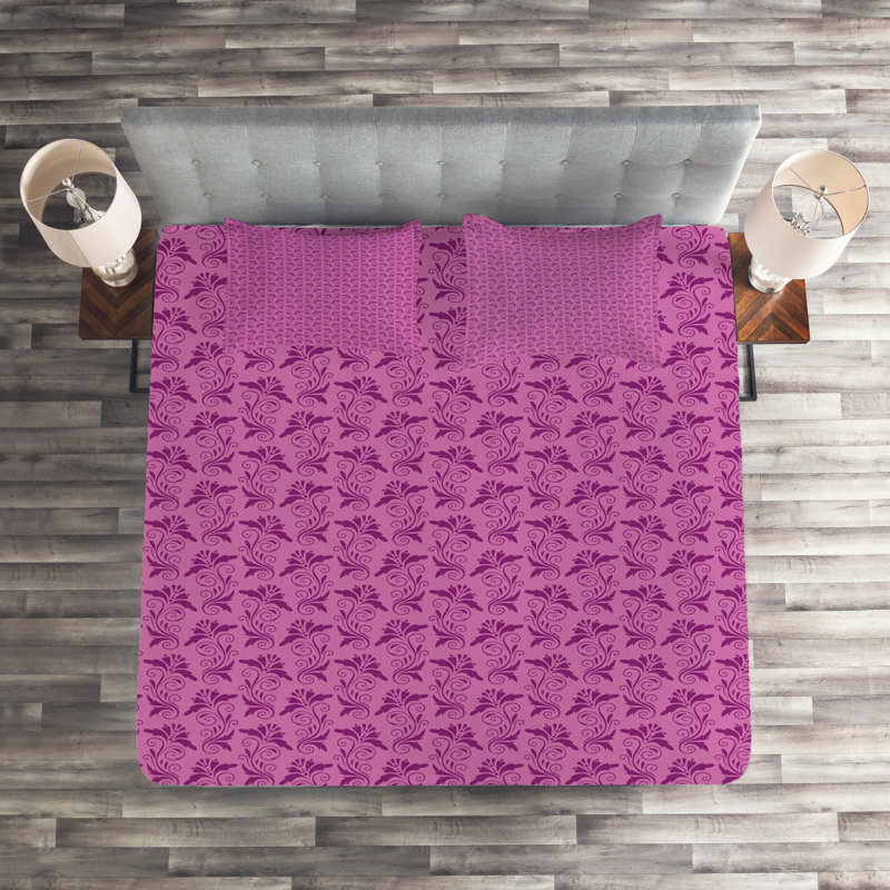 Floral Traditional Polyester Damask Coverlet, King Bedspread + 2 Shams