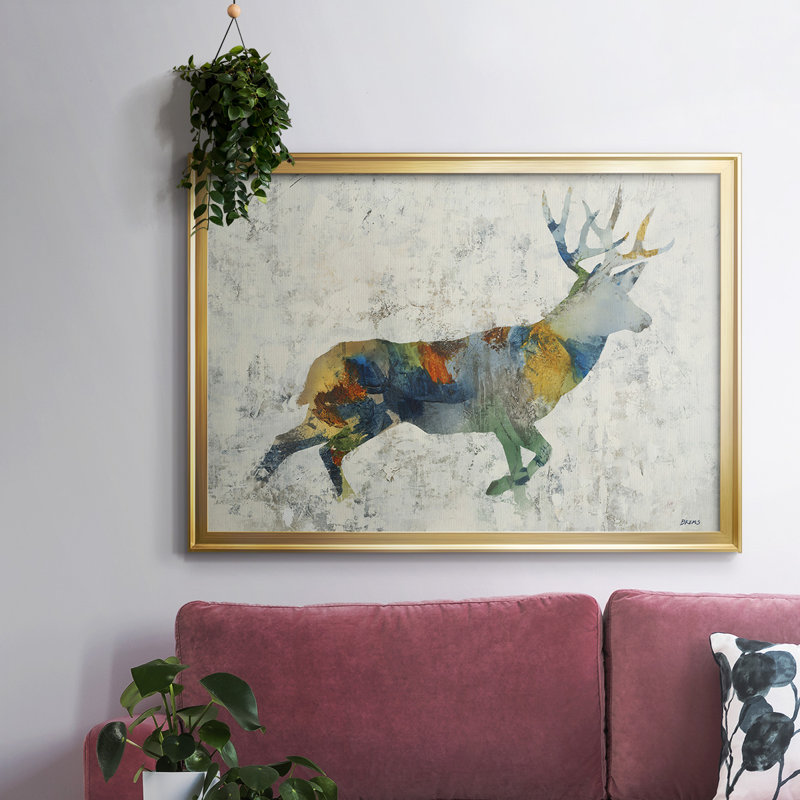 Cerf totem, reproduction sur toile, H 30 po x l 44 po x P 1,5 po, Or