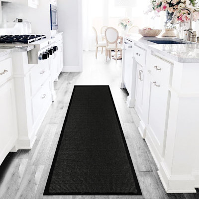 Hallway Runner Rug Heavy Duty Non-Slip Rubber Back, Anthracite 90x300cm Long Mat - Dirt Trapper, Water Absorbent Runner Mat, Washable Rugs, Carpet for Hallway Kitchen Living Room