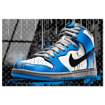 Silver Drips Stylish Sneakers Acrylic Print Sneaker Wall Art by Art Remedy, Ready to Hang, 24 x 16