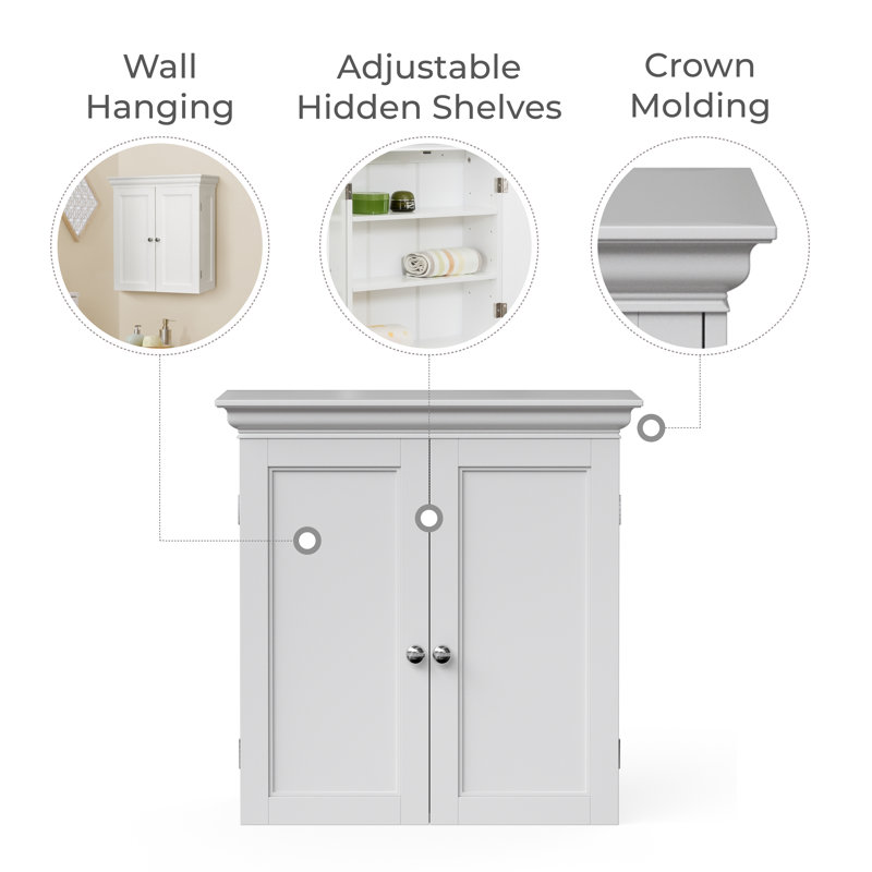 Nantwich Removable Two-Door Bathroom Wall Cabinet with Adjustable Shelves and Crown Molding, White