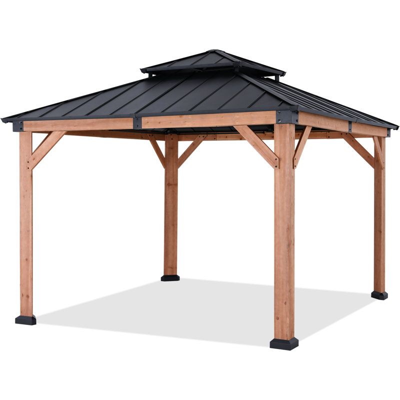 Solid Wood Patio Gazebo, 11 Ft. W x 11 Ft. D
