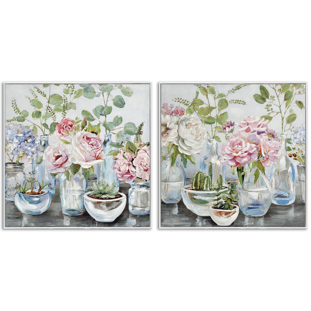 2-tlg. Gerahmtes Leinwandbilder-Set Flowers Vases