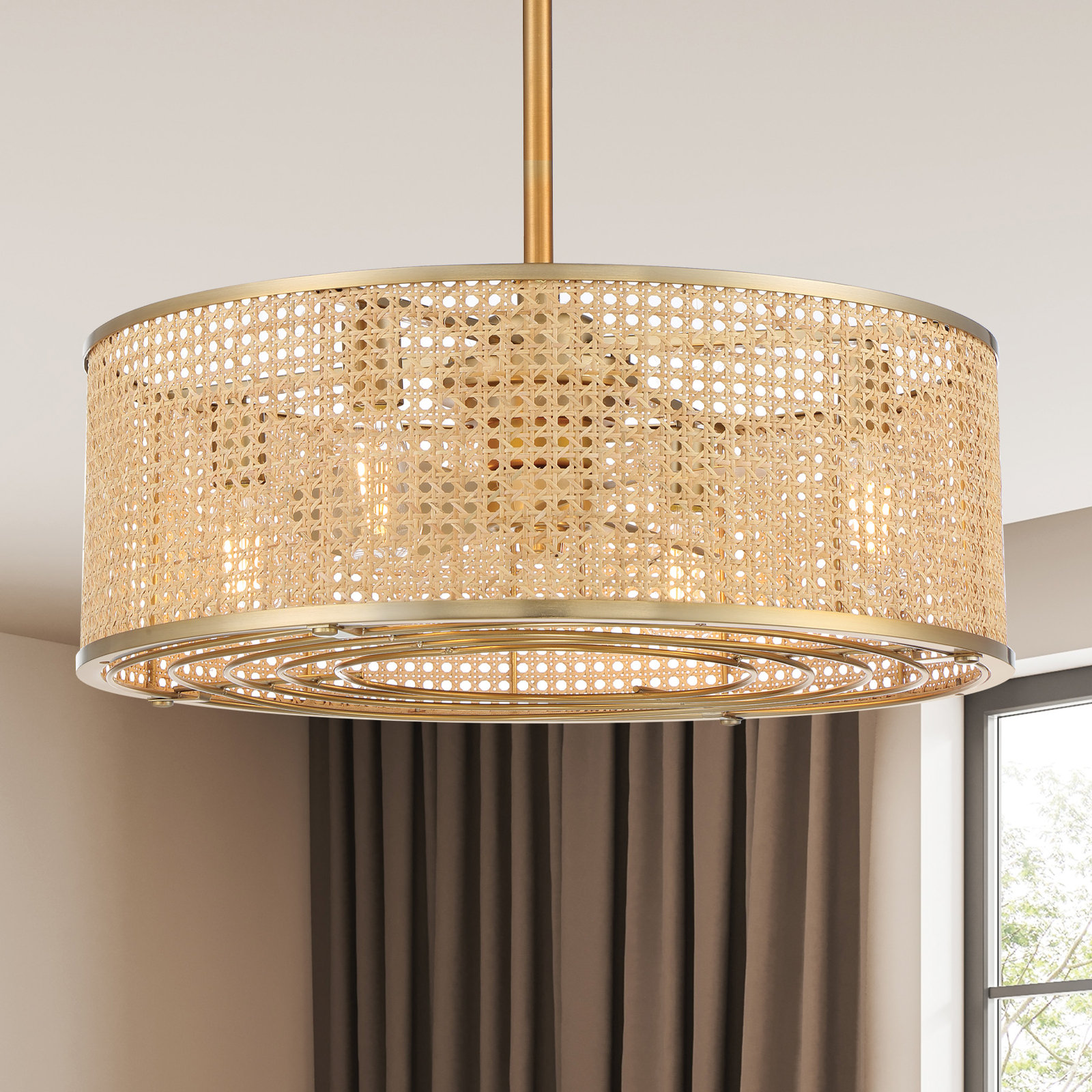 Hampson 25" 4-Light Fandelier with Remote Control, Brass