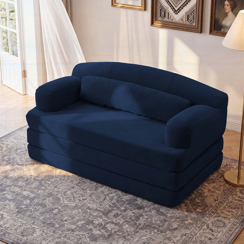 57.09 " Corduroy Sofa, Blue Corduroy, Blue
