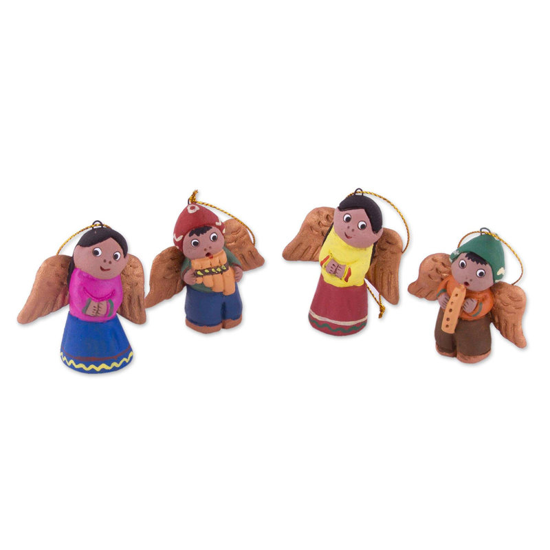 Ensemble d’ornement figurine suspendu en céramique anges doux 4 pièces