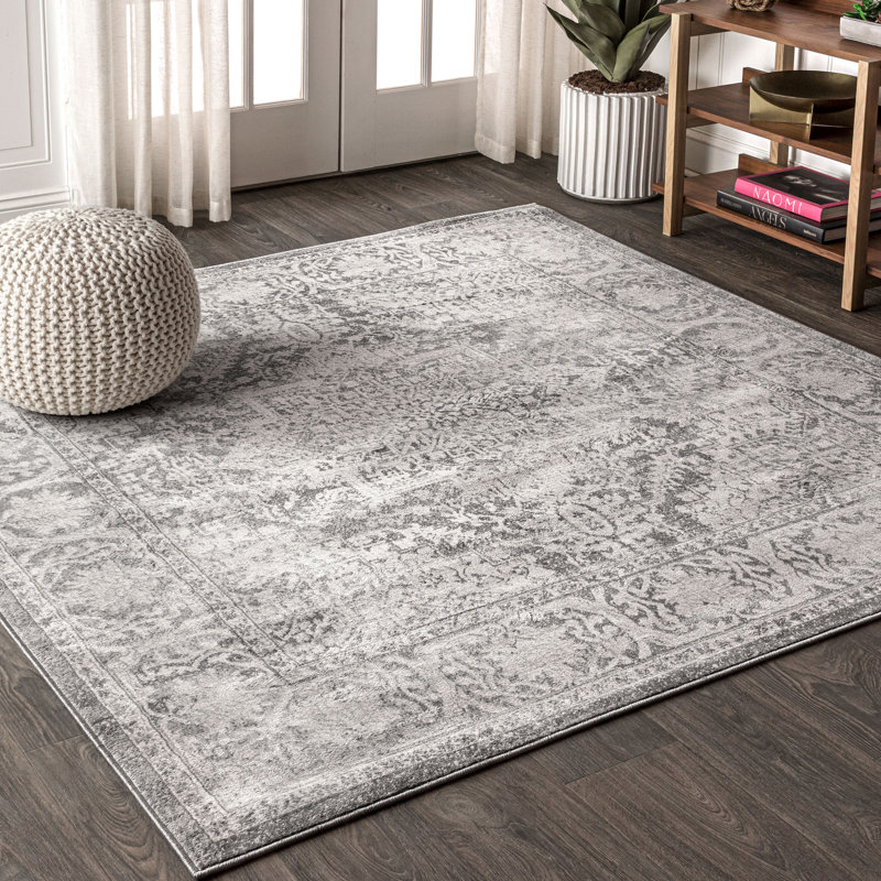 Blane Modern Persian Vintage Medallion Light Gray Rug, Square 7'9"