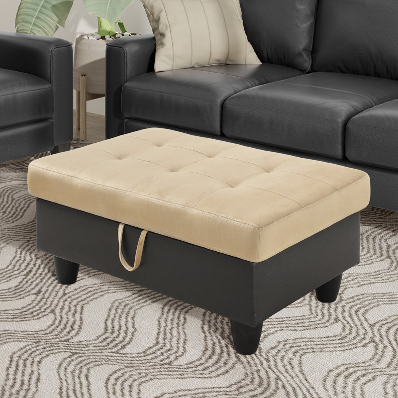 Repose-pieds en cuir Kayda, Similicuir beige
