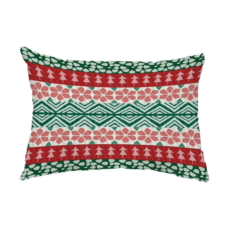 FairIsle Geometric Outdoor Reversible Throw Pillow, Red