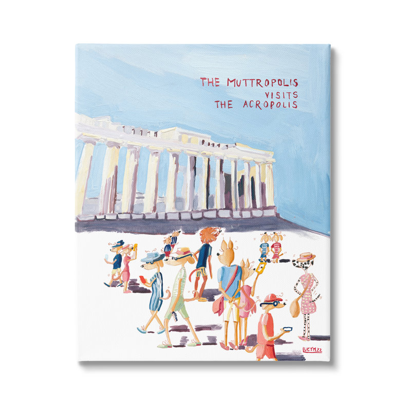 «Muttropolis Visits Acropolis», peinture amusante sur toile, H 20 po x l 16 po x P 1,5 po