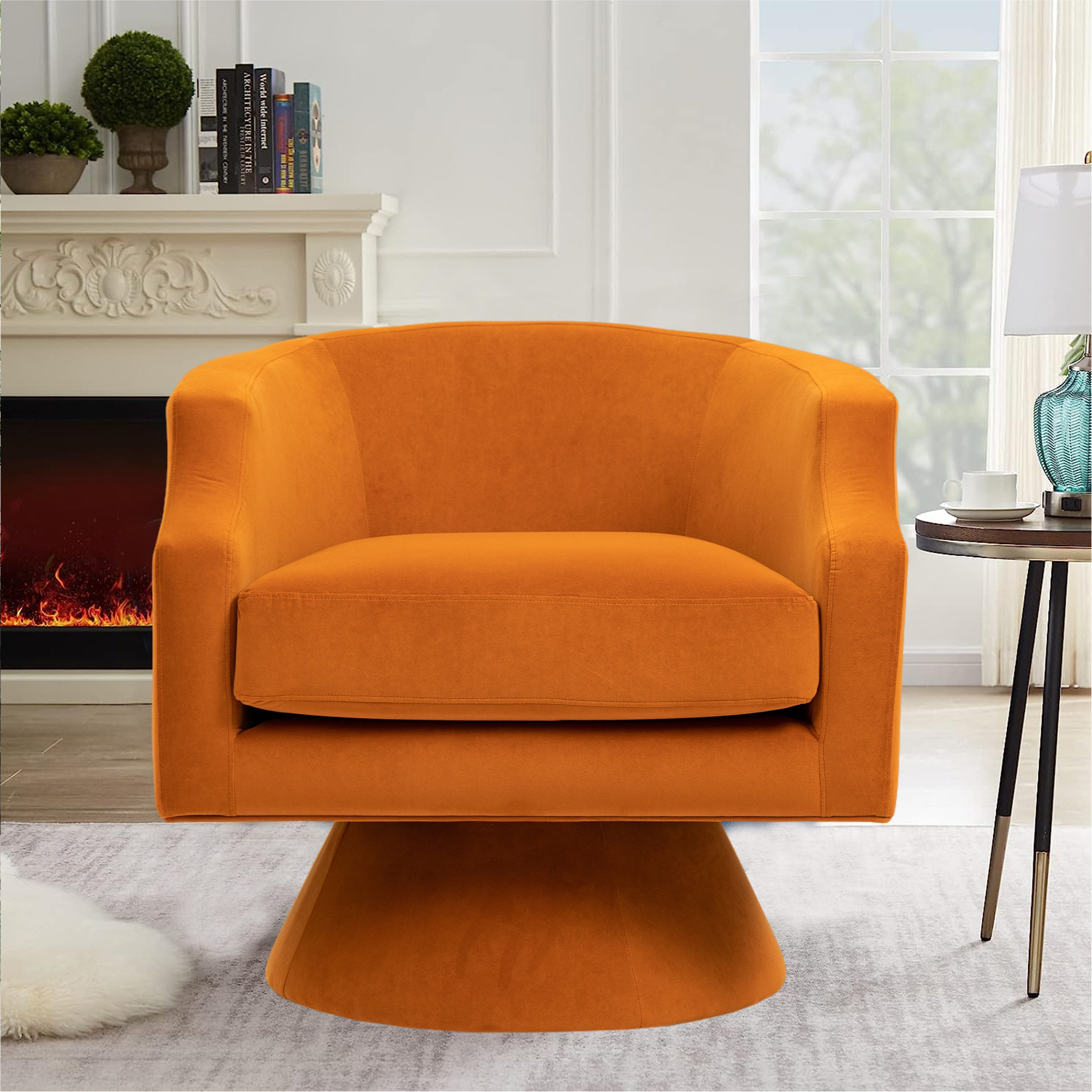 Mercer41 Fauteuil demi-tonneau pivotant en velours de 29,52 po Makeshia ...