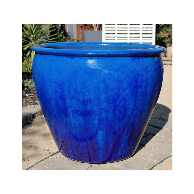 Pot de fleurs extra large en céramique émaillée, style aquarium - Intérieur/Extérieur, P 30,0 po x H 25,0 po, Bronze mat
