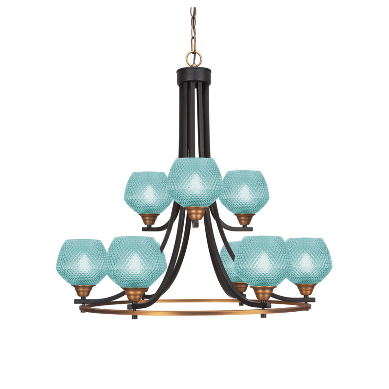 Lustre 9 lumières Allexus, Noir mat, Sarcelle