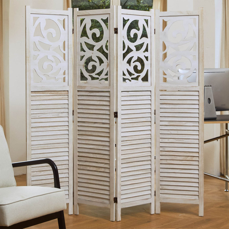 Paravent pliable en bois sculpté, écran d'intimité autoportant 67 po x 60 po pour bureau à domicile, chambre à coucher, jardin, terrasse