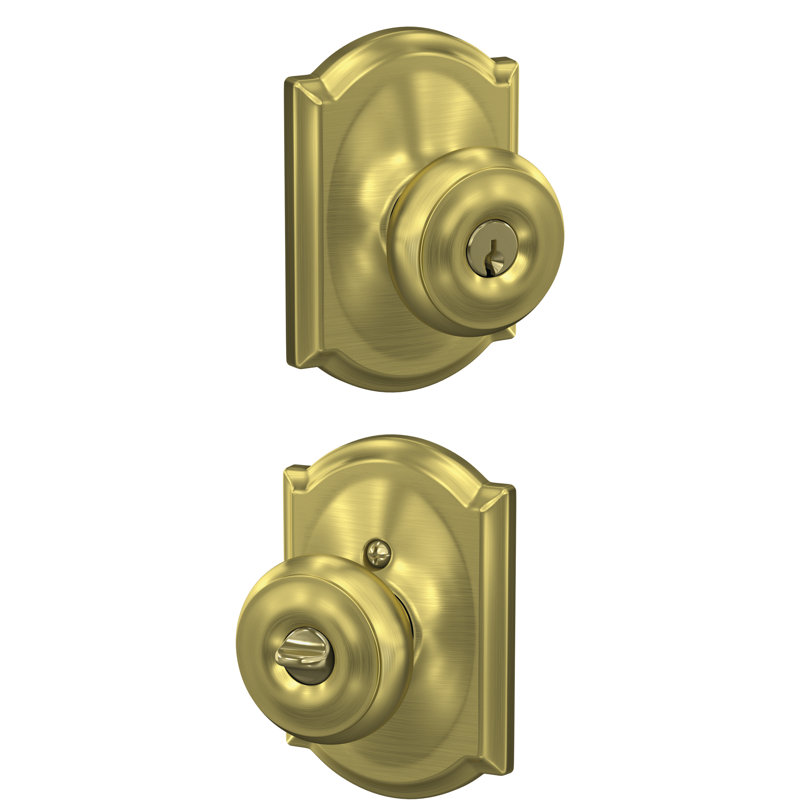 Georgian Knob with Camelot Trim Keyed Entry Lock, Satin Brass 