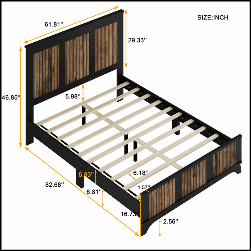 Lit plateforme Farmhouse, Noir, Grand lit