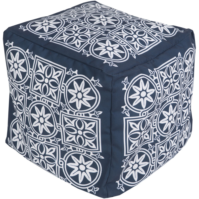 Upholstered Pouf, Navy Polyester Blend