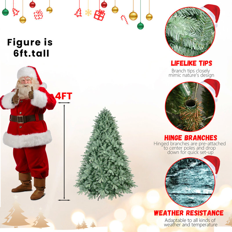 4 pi - Arbre de Noël teinté avec 592 pointes en PE + PVC - Arbre unique avec des branches articulées, assemblage facile, support en métal stable, décoration des Fêtes accrocheuse