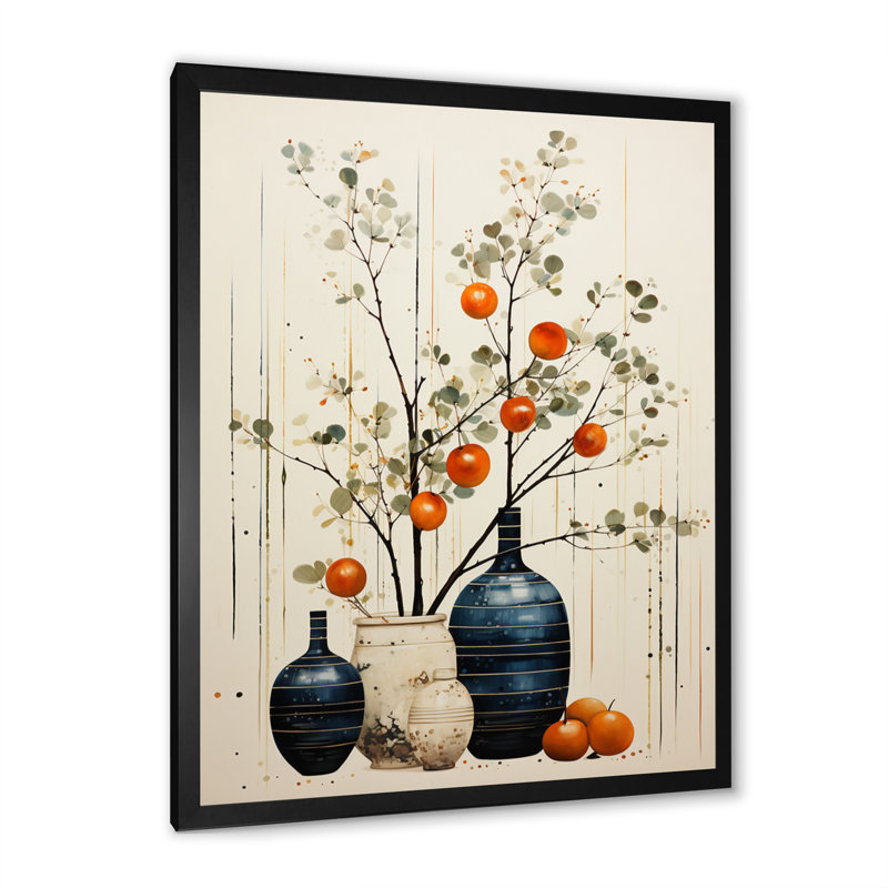 «Yalaina Orange Blue Minimalist Oasis Pottery», reproduction d'art sur toile, H 32 po x l 24 po x P 1 po, Cadre photo noir