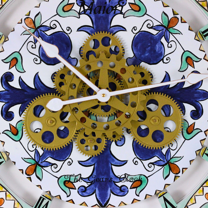 Wall Clock 24" for Living Room Decor with Real moving Gears, Maiori