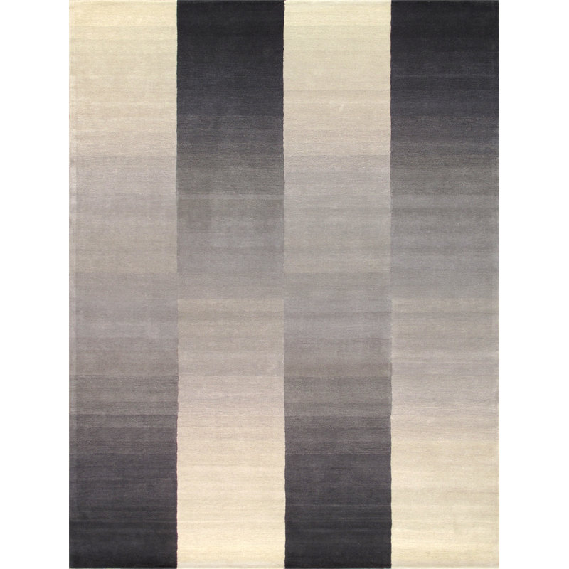 Tapis argenté / ivoire touffeté à rayures Rodeo, Rectangle 7 pi 9 po x 9 pi 9 po