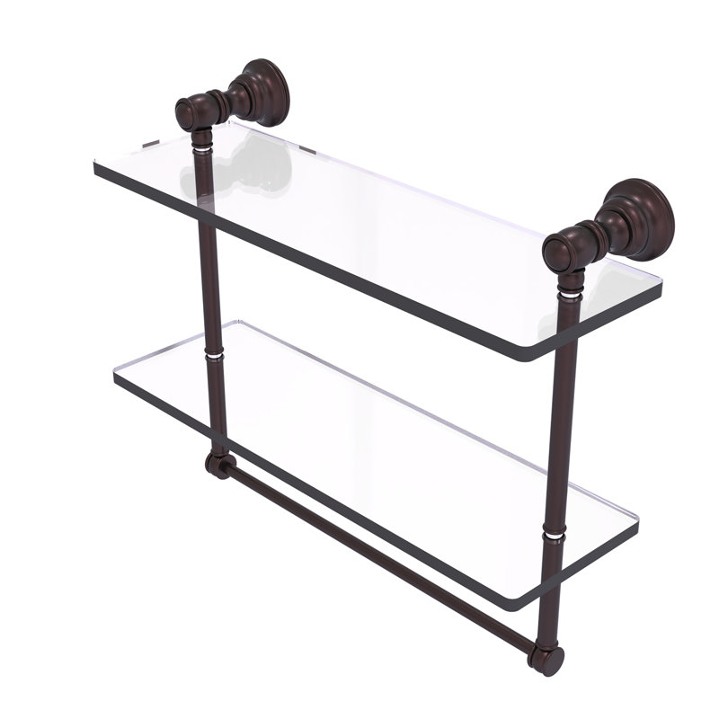 Freyja 2 Piece Glass Tiered Shelf with Towel Bar, 5.54" H x 16" W x 9.5" D, Antique Bronze