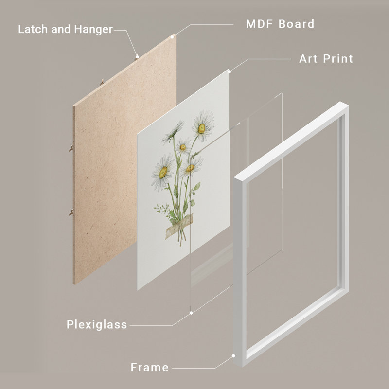 «Faux tape Wildflowers Modern Artwork, impressions encadrées, affiches, petit art mural de salle de bain», 4 pièces, Blanc