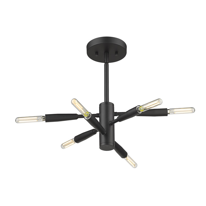 Lustre linéaire moderne Spoutnik à 6 lumières Stapleford, Noir mat