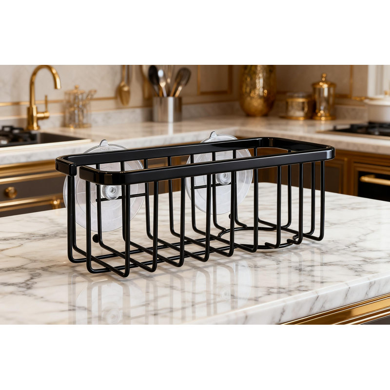 Organisateur de support d'évier de cuisine et de salle de bain Neverrust Deluxe avec support adhésif et ventouse pour surfaces non poreuses