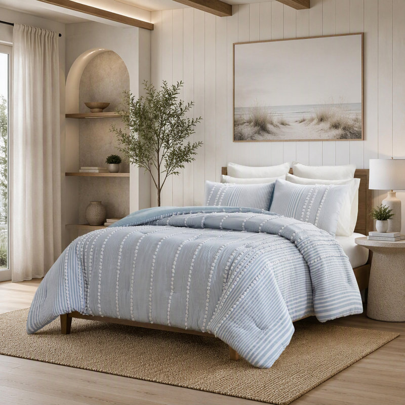 Ensemble de couette 3 pièces en coton teint en fil, format King, 110 x 96 pouces, avec 2 taies d'oreiller