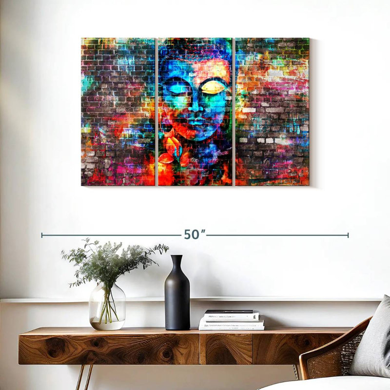 Bouddha en brique sur toile, ensemble de 3 pièces, H 38 po x l 24 po x P 1,25 po