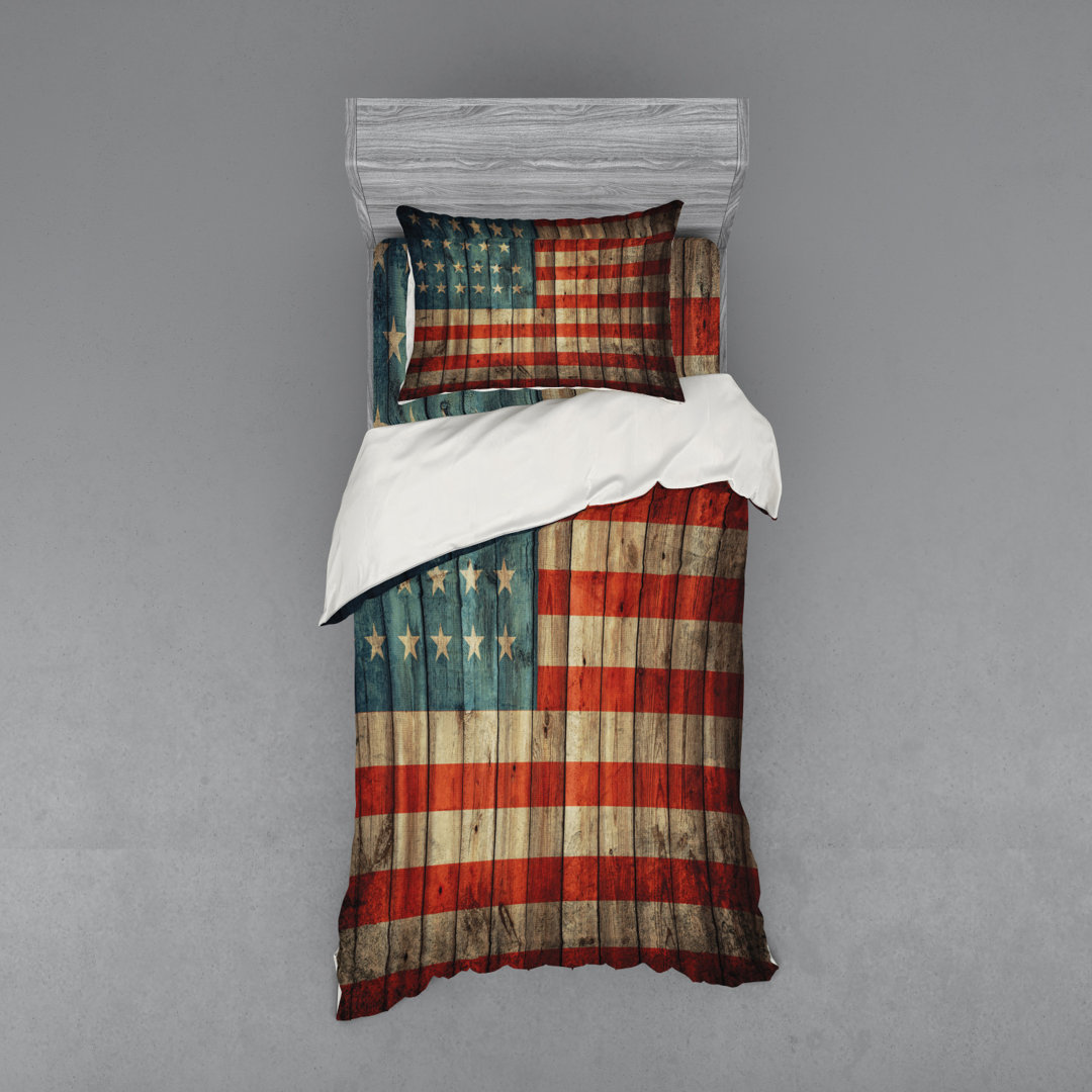 Blue/Red/Pale Brown Microfiber Modern & Contemporary Duvet Cover Set Ambesonne 