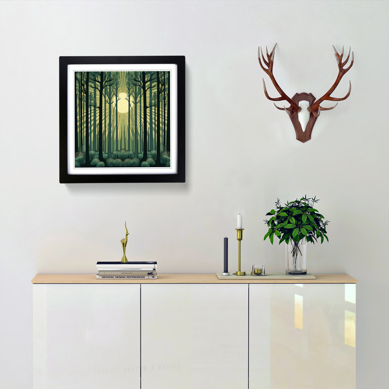 Forest Art Deco Framed Print, Black