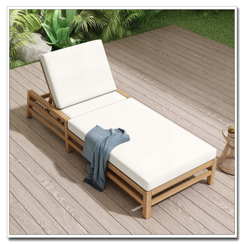 Chaise longue d'extérieur réglable à 5 positions avec structure en bois d'acacia et coussins épais, Teck clair