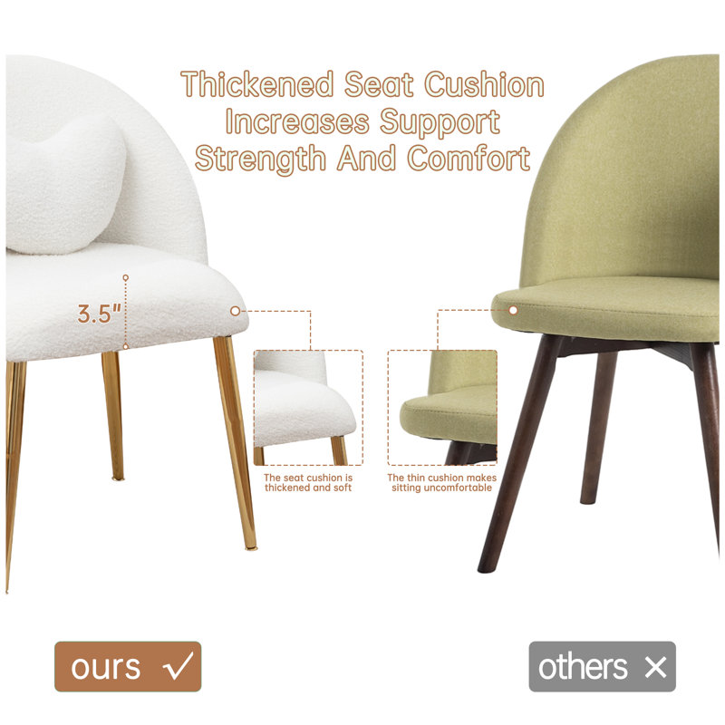 Fauteuil de coiffeuse en tissu Teddy avec dossier et oreiller, jolie petite chaise de bureau confortable sans roulettes, table de maquillage confortable avec pieds dorés réglables