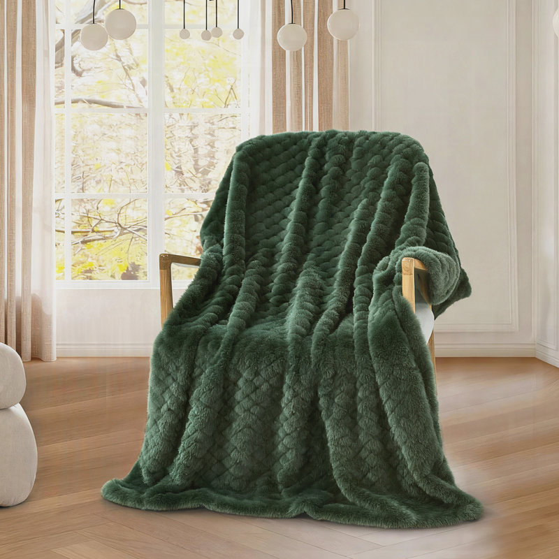 Jeté moelleux en polyester vert fourrure sculpté - douillette 50 po x 70 po, Vert