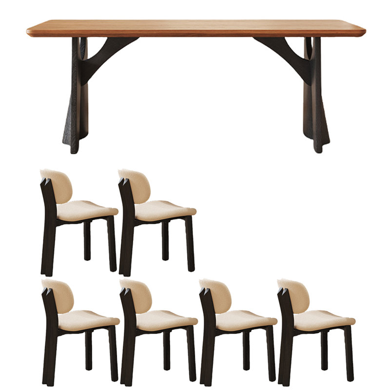 Ancient style solid wood dining table set, 35.4"H x 70.8"L x 35.4"W