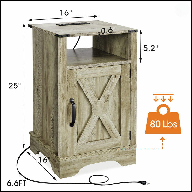 Table d'appoint de table de chevet Farmhouse, table de bout rustique en bois avec prises électriques et station de recharge pour un confort moderne
