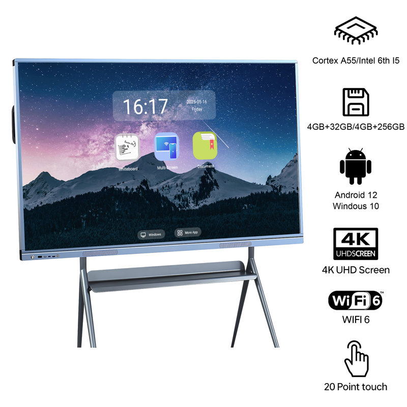 JYXCN All-in-One 65" Smart Board, Touch Screen Digital Electronic Calendar Smartboard 4K Interactive Display for Education Training, Offices