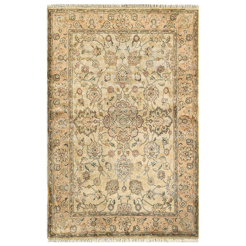 Tapis chameau et crème noué à la main de haute qualité