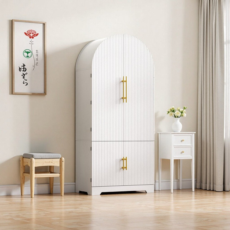 Armoire garde-manger cannelée arquée blanche 72 po avec 8 portes et 8 tiroirs cachés - Rangement de ferme pour la cuisine, la salle à manger et la salle de bain