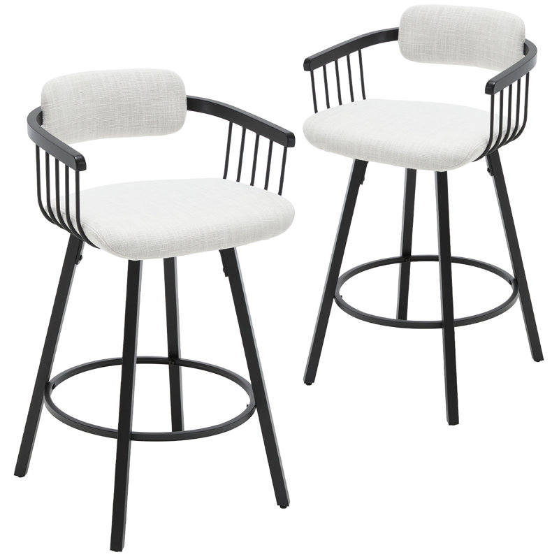 Modern Upholstered Counter Stool With Arms And Backrest With Footrest Metal Frame, Counter Height Bar Stool For Kitchen Island, Coffee Bar.
