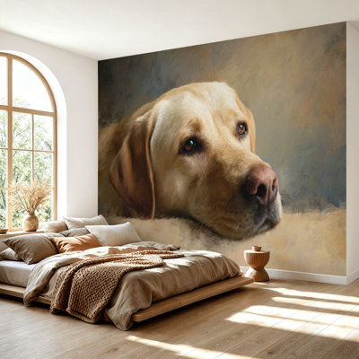 Wall Mural Peel and Stick Wallpaper Golden Labrador Dog Portrait Soft Brushstrokes Self-Adhesive Removable Contact Paper Wall Decor for Living Room Bedroom 69"H x 96"W