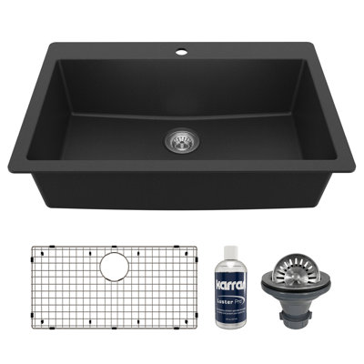 Karran Quartz 33'' X 22'' Large Single Bowl Drop-in Kitchen Sink With Bottom Grid and Strainer