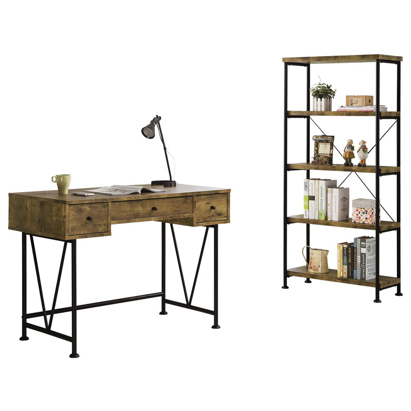 Rustic Nutmeg 2-Piece Computer Desk And Bookcase