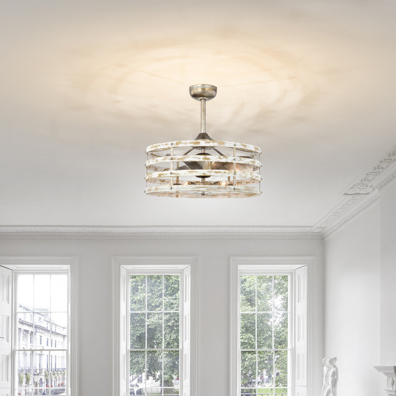Ventilateur de plafond en cage à 3 pales de 22 po avec télécommande et ensemble d'éclairage inclus