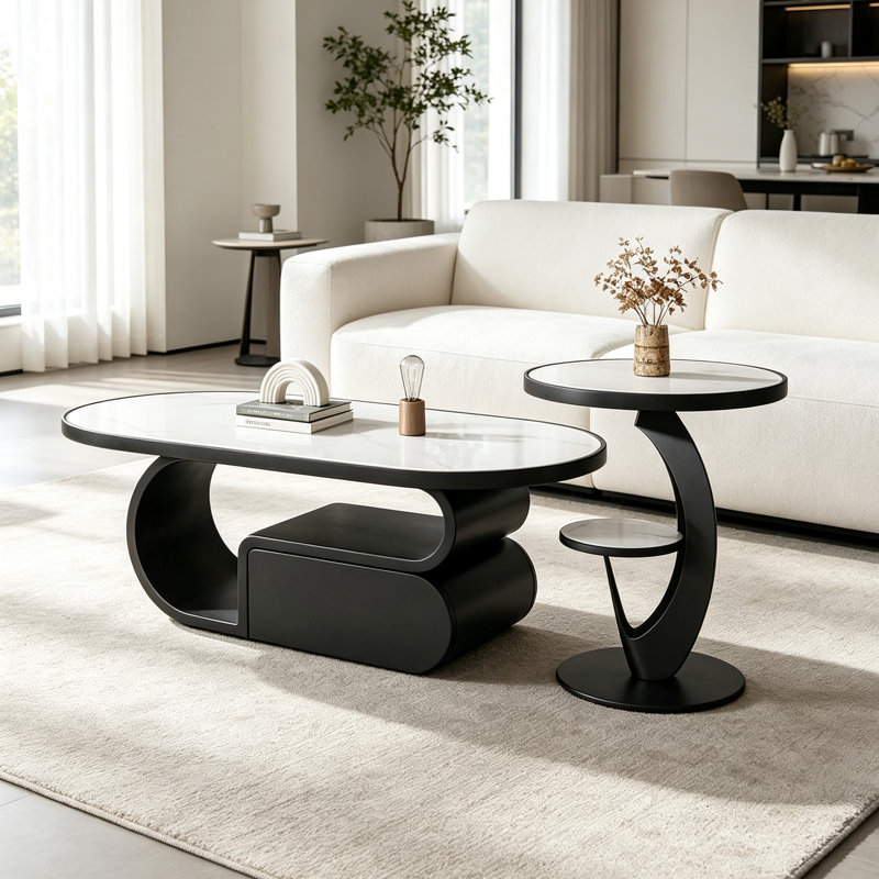 Table basse simple et luxueuse avec rangement pratique, H 15,74 po x l 51,18 po x P 27,55 po, Marbre